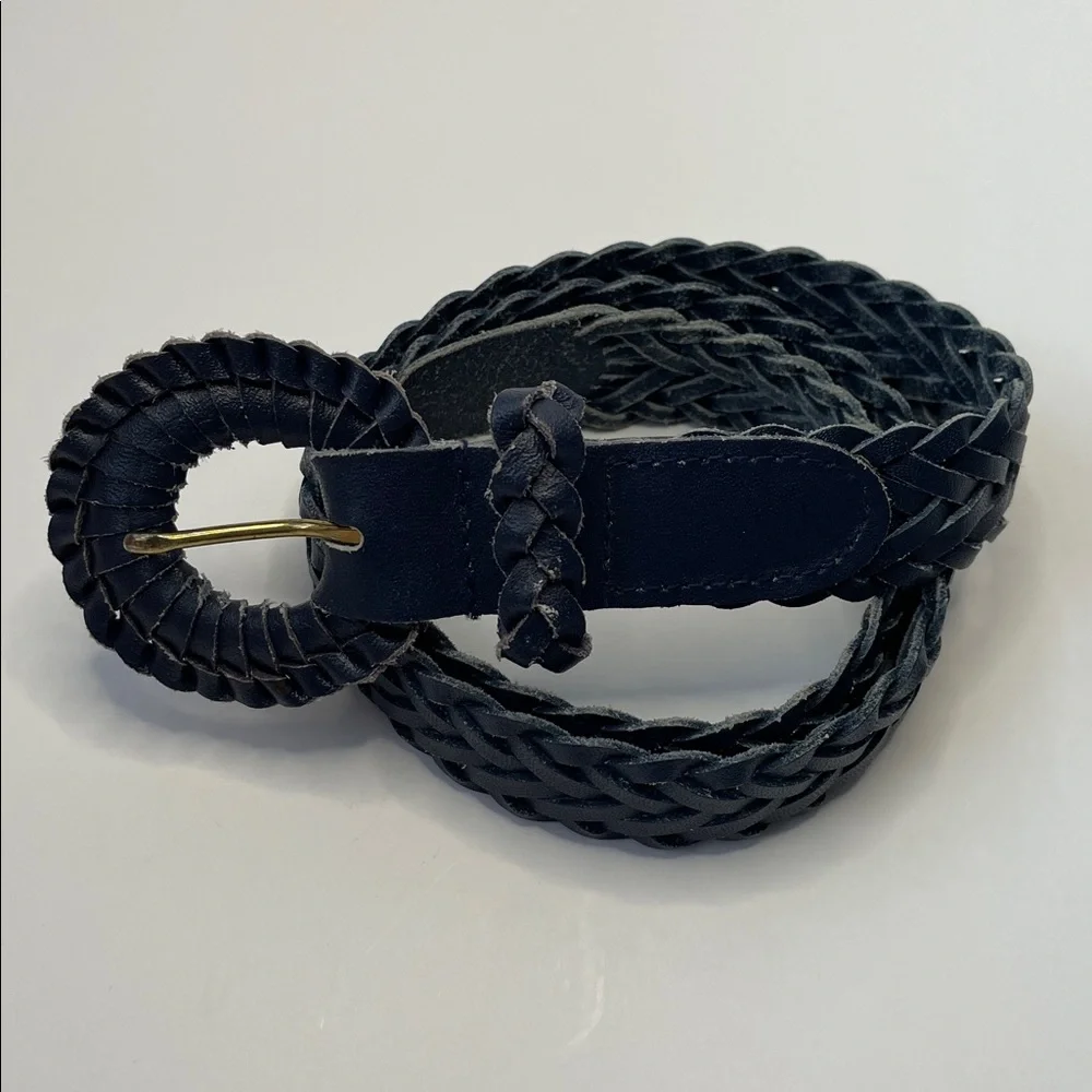 Vintage 1980’s Braided Leather Waist Belt - Navy. 36” - Picture 1 of 4